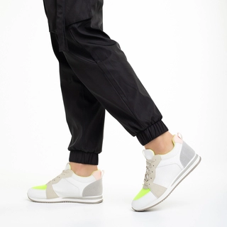 Black Friday - Отстъпки Дамски спортни обувки  бели със зелено от еко кожа и текстилен материал  Clarita Промоция