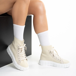Black Friday - Отстъпки Дамски спортни обувки светло бежови  от текстилен материал  Indya Промоция