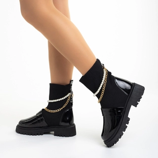 Black Friday - Отстъпки Дамски чизми черни  от лачена еко кожа и текстилен материал Caralyn Промоция
