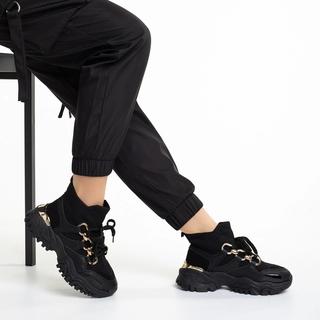 Black Friday - Отстъпки Дамски спортни обувки  черни  от еко кожа  и текстилен материал  Raylan Промоция