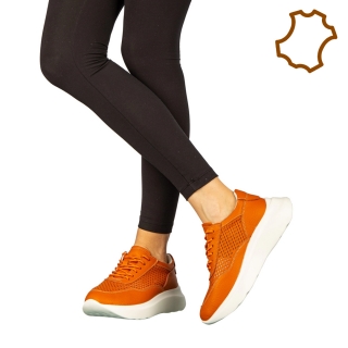 Дамски обувки casual без ток от естествена кожа оранжеви Zevoma