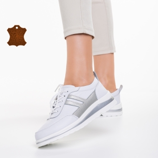 Дамски обувки casual бели със сребристо от естествена кожа  Zenni