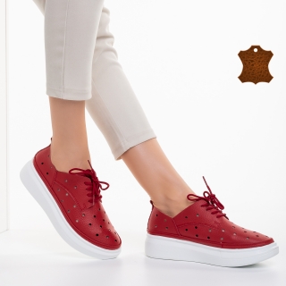 Всекидневни дамски обувки June червени от естествена кожа