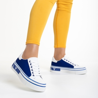 Дамски спортни обувки бели със синьо от еко кожа и текстилен материал  Calandra