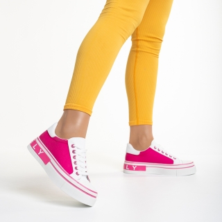 Дамски спортни обувки бели с розово  от еко кожа и текстилен материал  Calandra