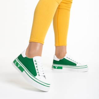 Дамски спортни обувки бели със зелено от еко кожа и текстилен материал  Calandra
