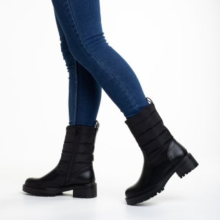 Дамски чизми  черни от еко кожа и текстилен материал  Micaela