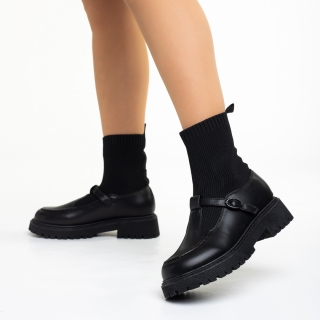 Всекидневни дамски обувки черни от еко кожа и текстилен материал Dallas