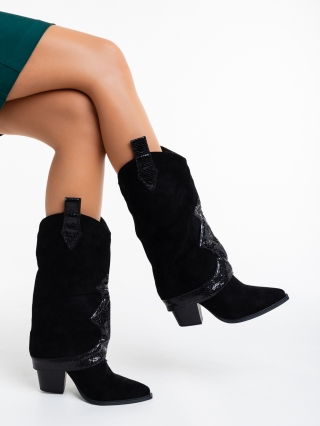 Сезон на намаленията - Отстъпки Дамски чизми черни от текстилен материал Zdena Промоция