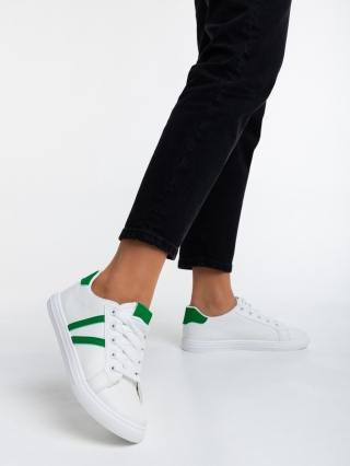 Сезон на намаленията - Отстъпки Дамски спортни обувки бели с зелено от еко кожа Virva Промоция