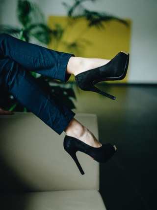 Winter Sale - Отстъпки Дамски обувки  черни с ток  от текстилен материал  Rozaliya Промоция