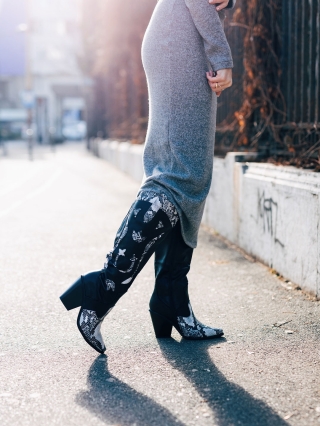 Love Sales - Отстъпки Дамски чизми черни с бяло от еко кожа Narelle Промоция