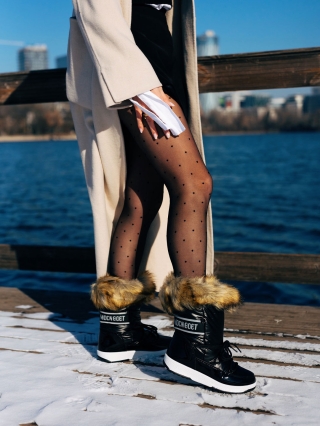 Winter Sale - Отстъпки Дамски чизми черни от еко кожа и текстилен материал Delyth Промоция
