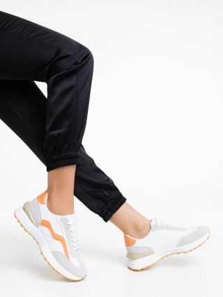 Easter Sale - Отстъпки Дамски спортни обувки бели с оранжево от екологична кожа Dilly Промоция